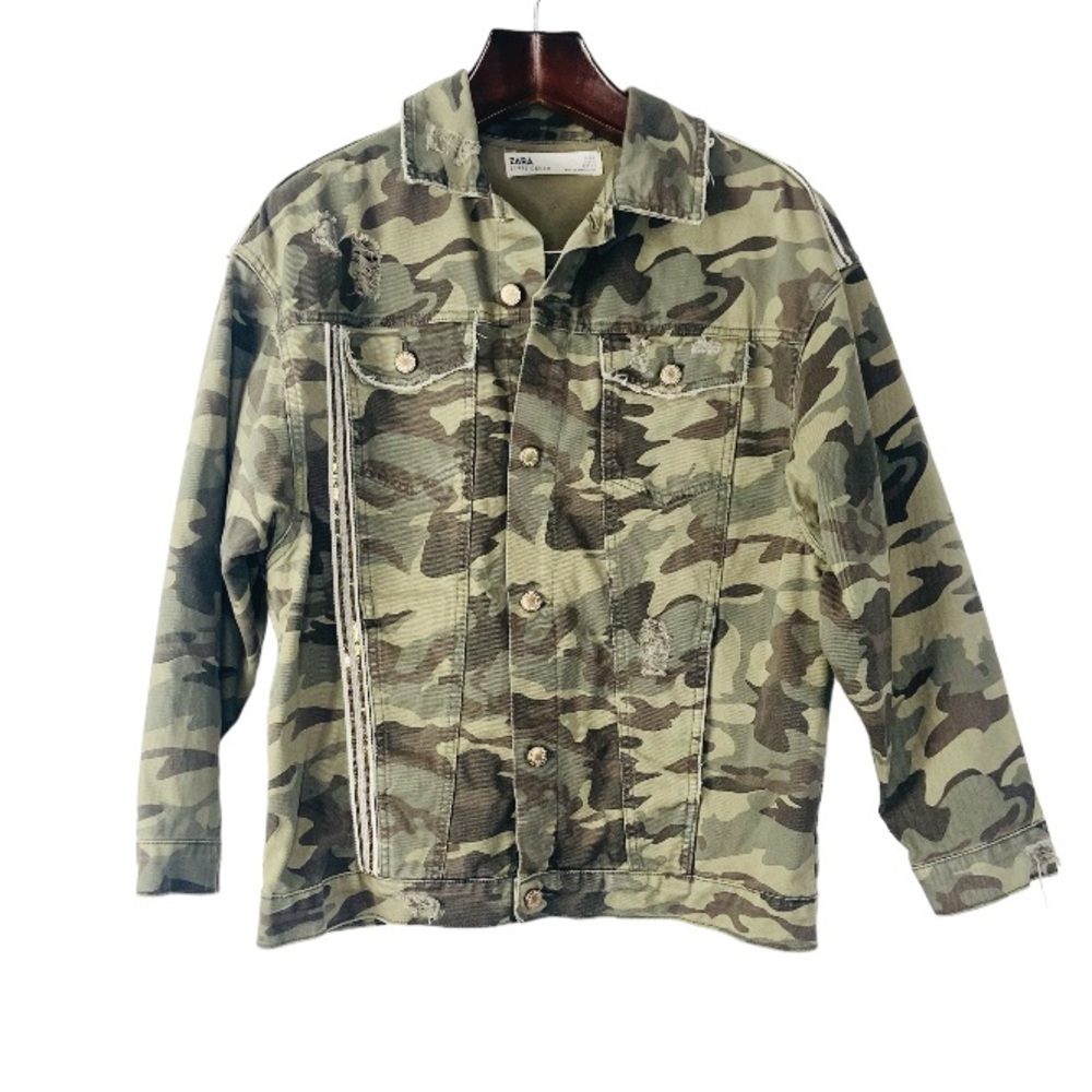 Zara oversized baggy camouflage sequin distressed jacket size small